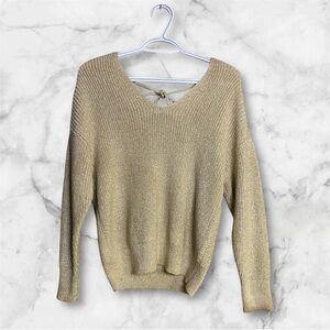 Loft Gold Metallic Back Tie Sweater